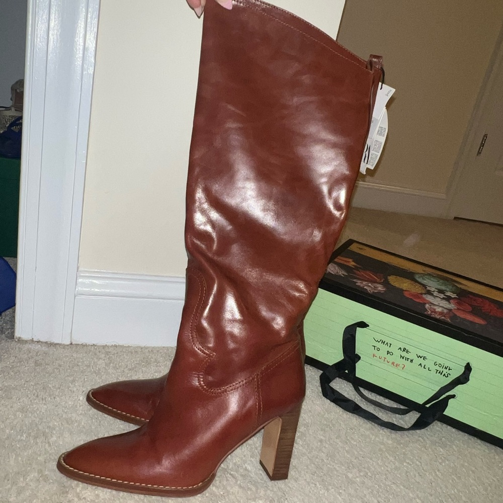 ZARA LEATHER COWBOY BOOTS CALF BOOTS